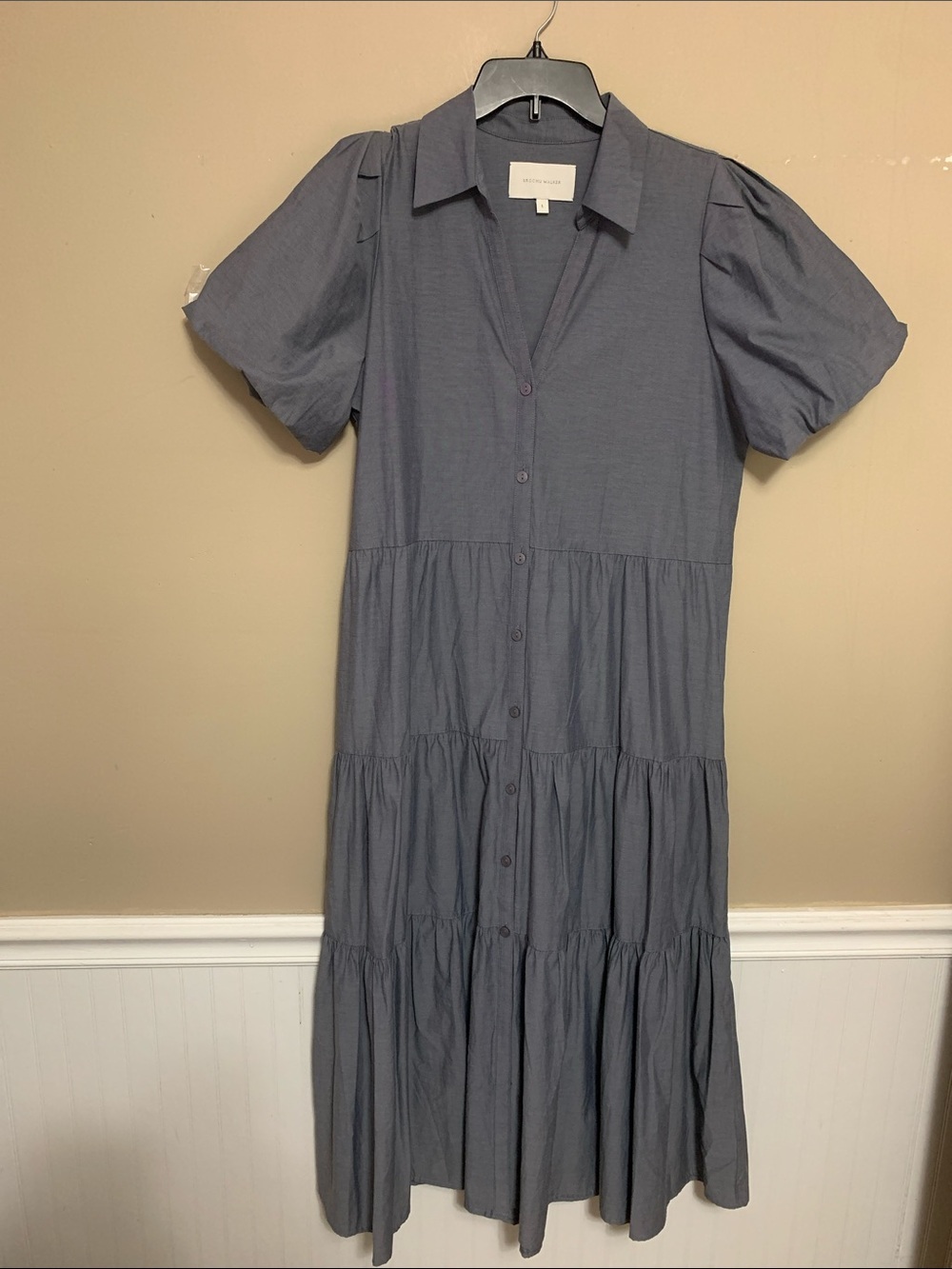 Brochu Walker Women’s Havana Large Washed Slate Tiered Button-Down Midi Dress